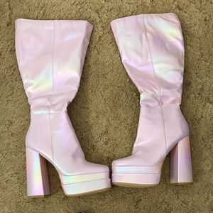 Iridescent Pink Platform Boots